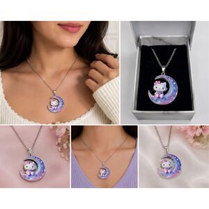 Hello Kitty Crescent Moon Necklace Galaxy Style Pendant – New